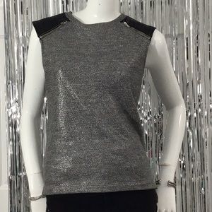 Bebe Gunmetal Shine Zip Shoulder Fashion Top